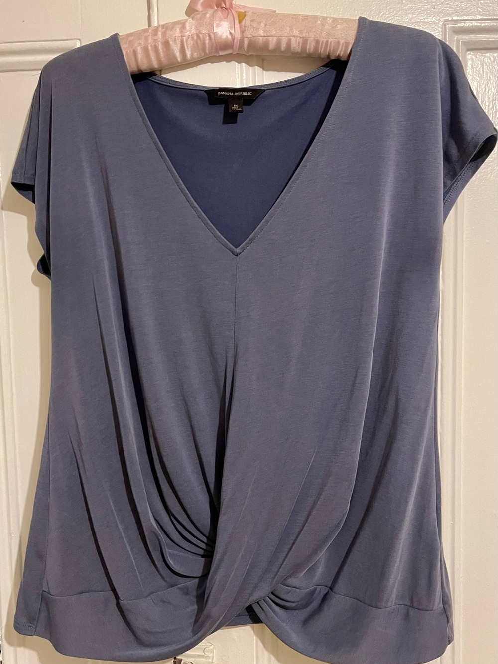Banana Republic Dusty Blue Sandwash V-Neck Twist Front Top - Medium